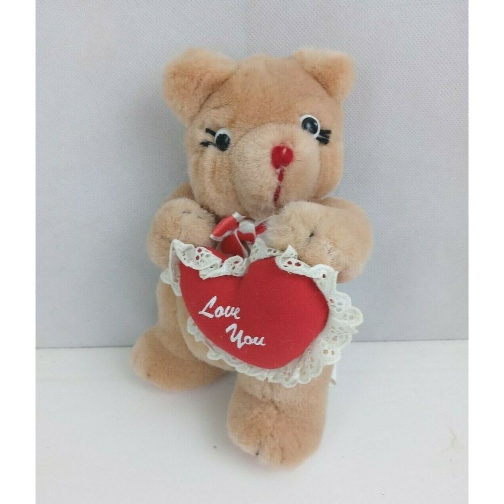 Vintage 1987 Gorham Tan Teddy Bear With Love You Heart 8" Plush